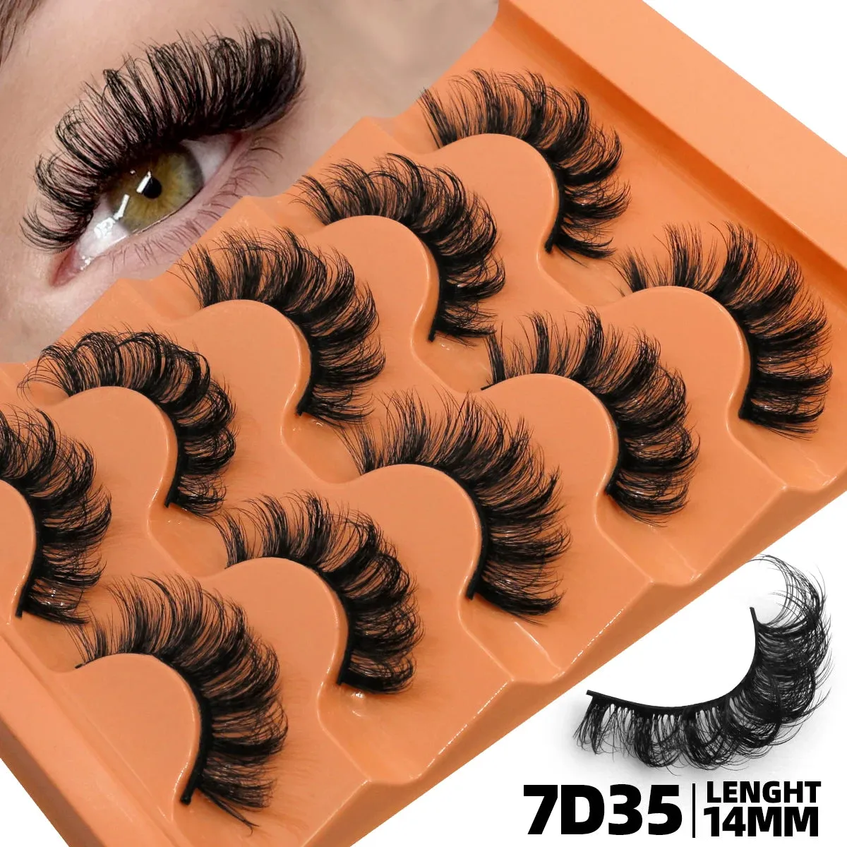 10pcs - 5 Pairs Fluffy Mink Eyelashes Wispy 7D Volume False Thick Soft Curly Lashes Russian Strip Extensions Eye Accessories