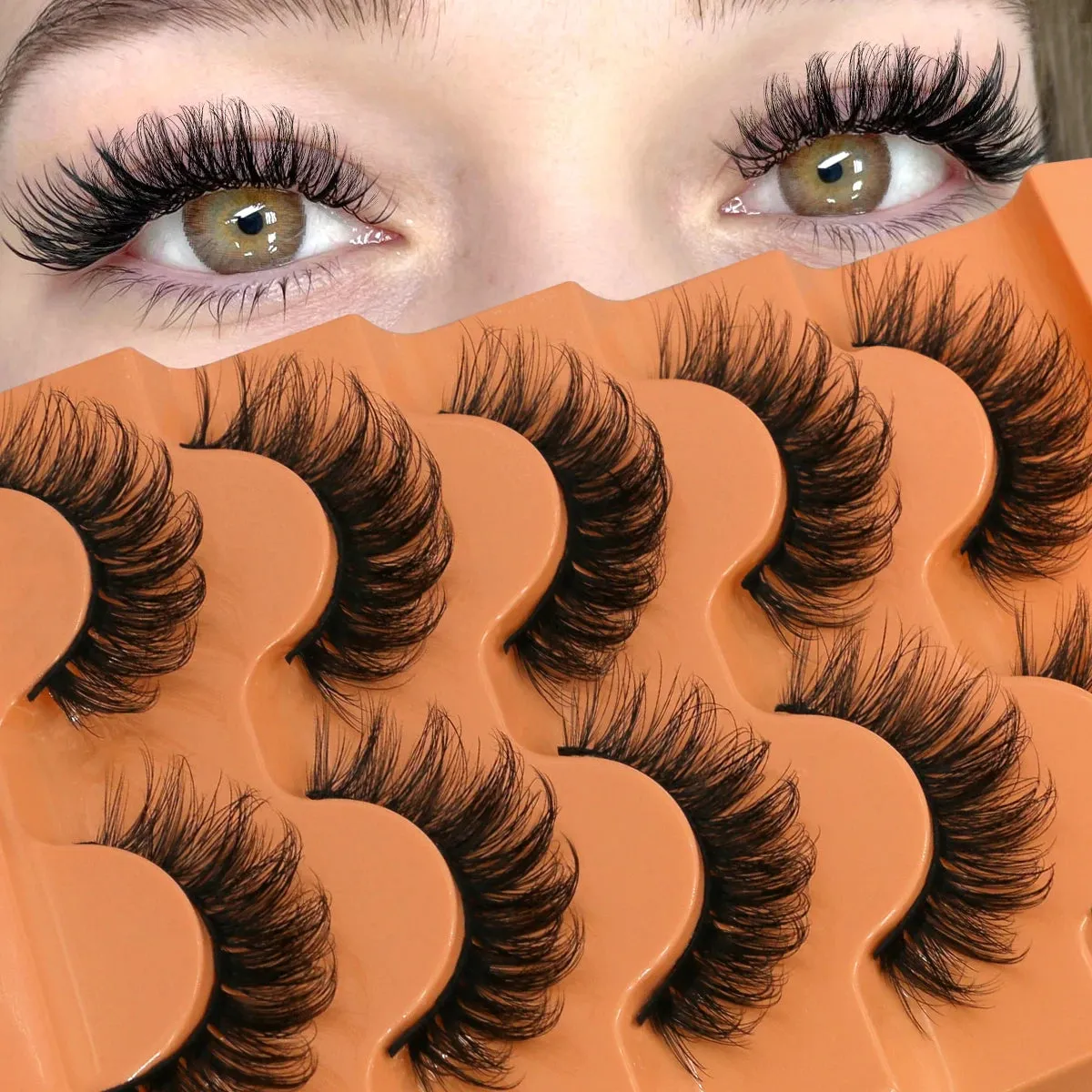 10pcs - 5 Pairs Fluffy Mink Eyelashes Wispy 7D Volume False Thick Soft Curly Lashes Russian Strip Extensions Eye Accessories