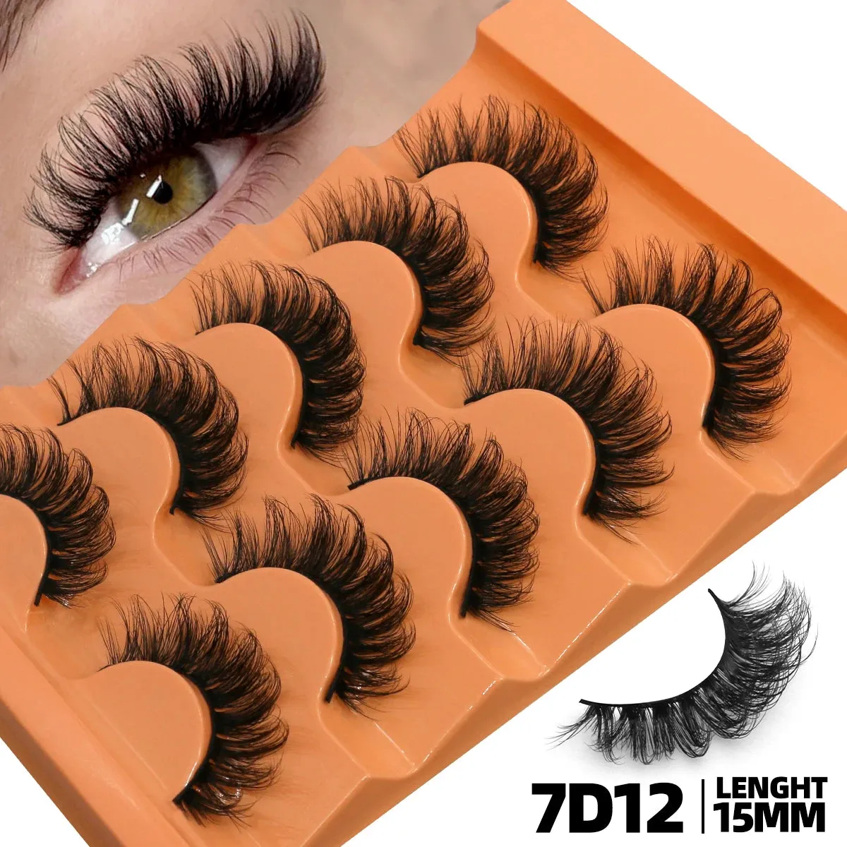 10pcs - 5 Pairs Fluffy Mink Eyelashes Wispy 7D Volume False Thick Soft Curly Lashes Russian Strip Extensions Eye Accessories