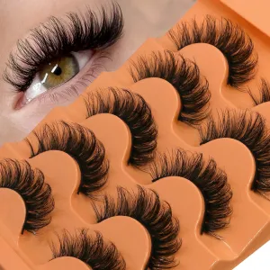 10pcs - 5 Pairs Fluffy Mink Eyelashes Wispy 7D Volume False Thick Soft Curly Lashes Russian Strip Extensions Eye Accessories