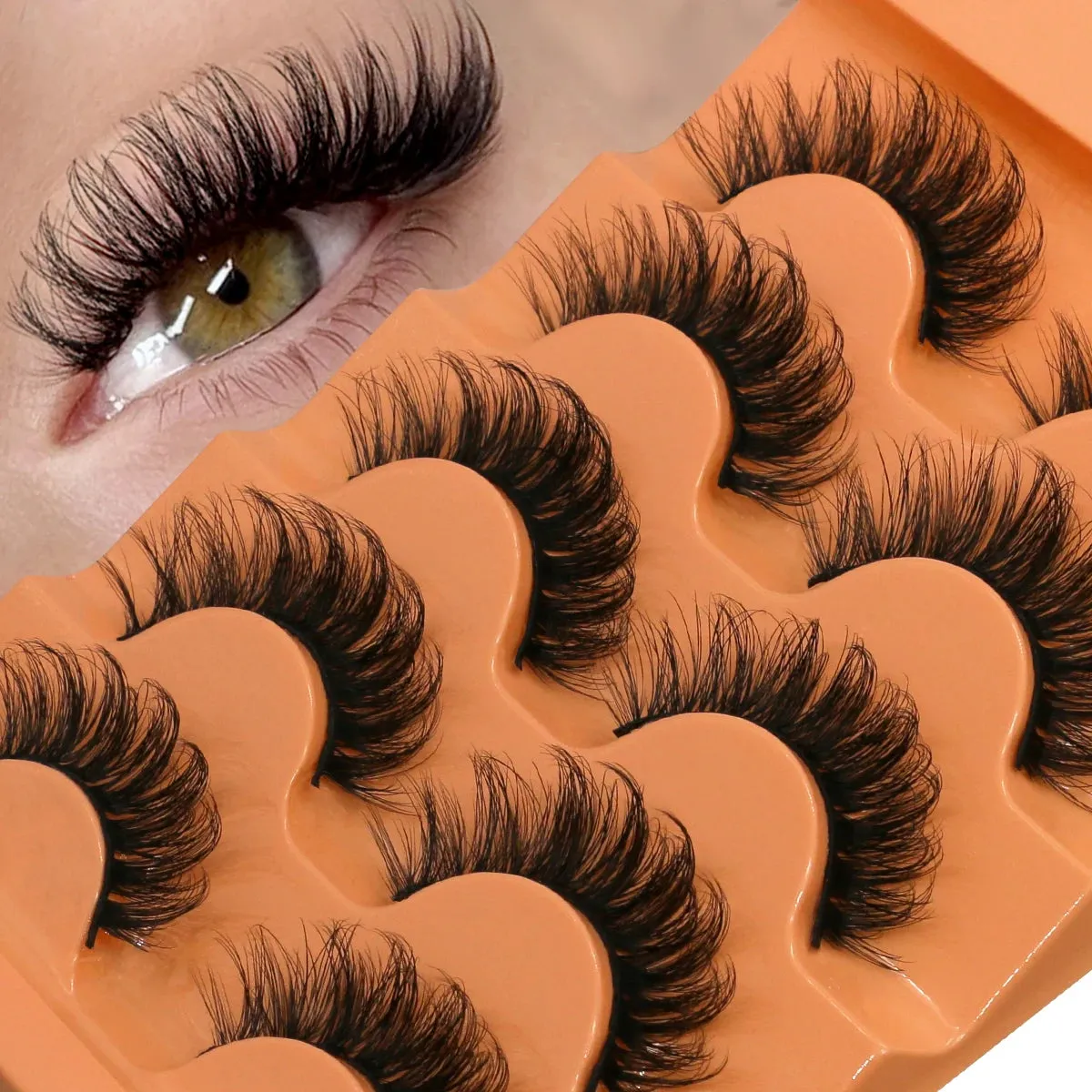 10pcs - 5 Pairs Fluffy Mink Eyelashes Wispy 7D Volume False Thick Soft Curly Lashes Russian Strip Extensions Eye Accessories