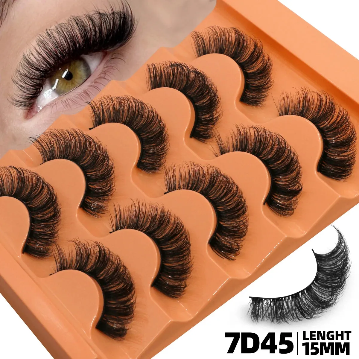 10pcs - 5 Pairs Fluffy Mink Eyelashes Wispy 7D Volume False Thick Soft Curly Lashes Russian Strip Extensions Eye Accessories