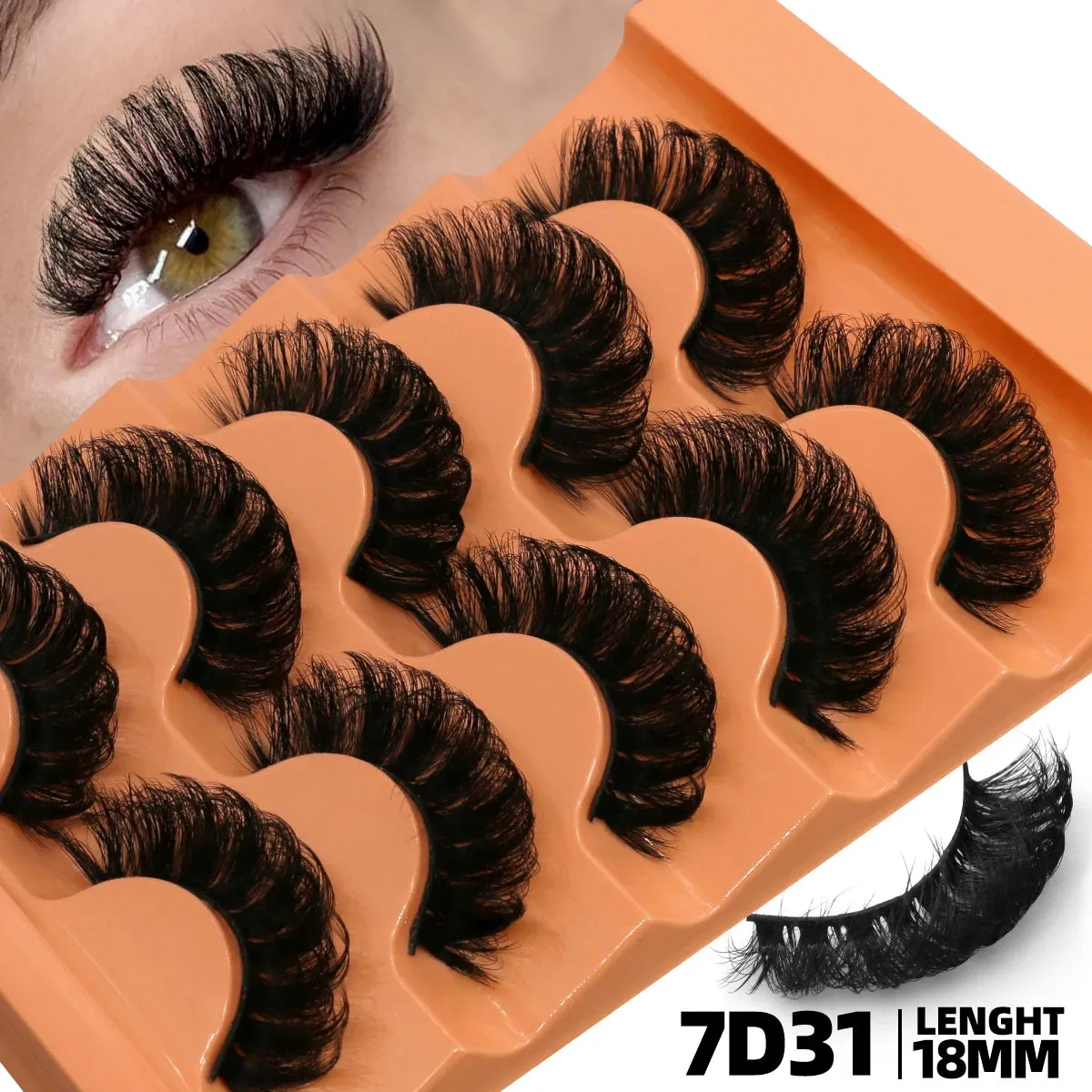 10pcs - 5 Pairs Fluffy Mink Eyelashes Wispy 7D Volume False Thick Soft Curly Lashes Russian Strip Extensions Eye Accessories