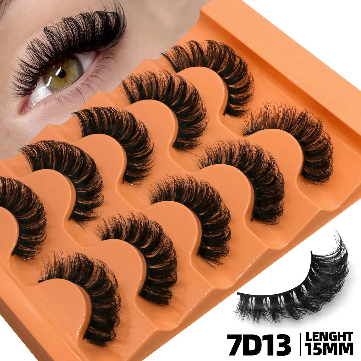 10pcs - 5 Pairs Fluffy Mink Eyelashes Wispy 7D Volume False Thick Soft Curly Lashes Russian Strip Extensions Eye Accessories