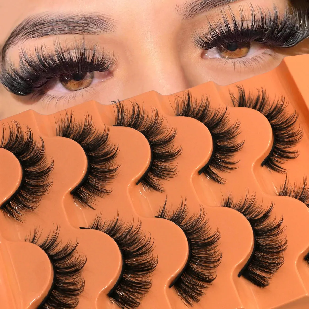 10pcs - 5 Pairs Fluffy Mink Eyelashes Wispy 7D Volume False Thick Soft Curly Lashes Russian Strip Extensions Eye Accessories