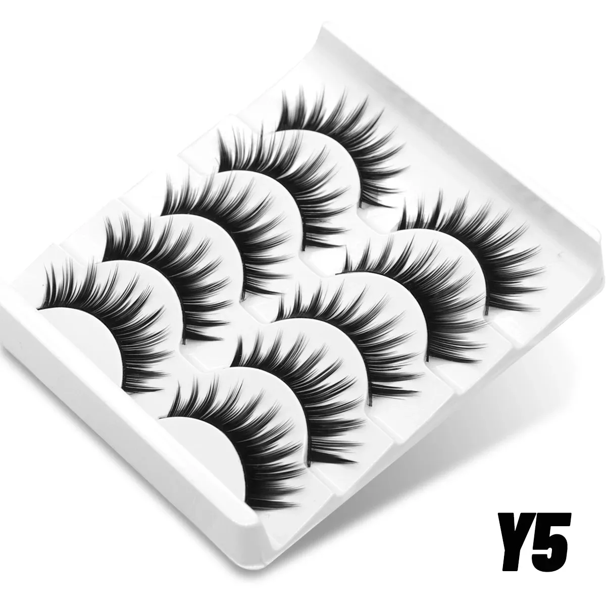 10pcs - 5 Pairs Fluffy Mink Eyelashes Wispy 7D Volume False Thick Soft Curly Lashes Russian Strip Extensions Eye Accessories