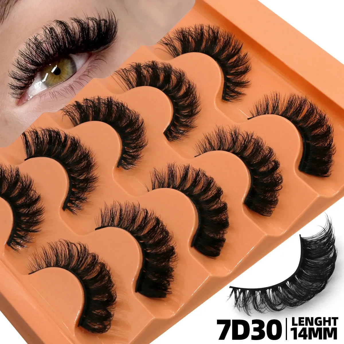 10pcs - 5 Pairs Fluffy Mink Eyelashes Wispy 7D Volume False Thick Soft Curly Lashes Russian Strip Extensions Eye Accessories