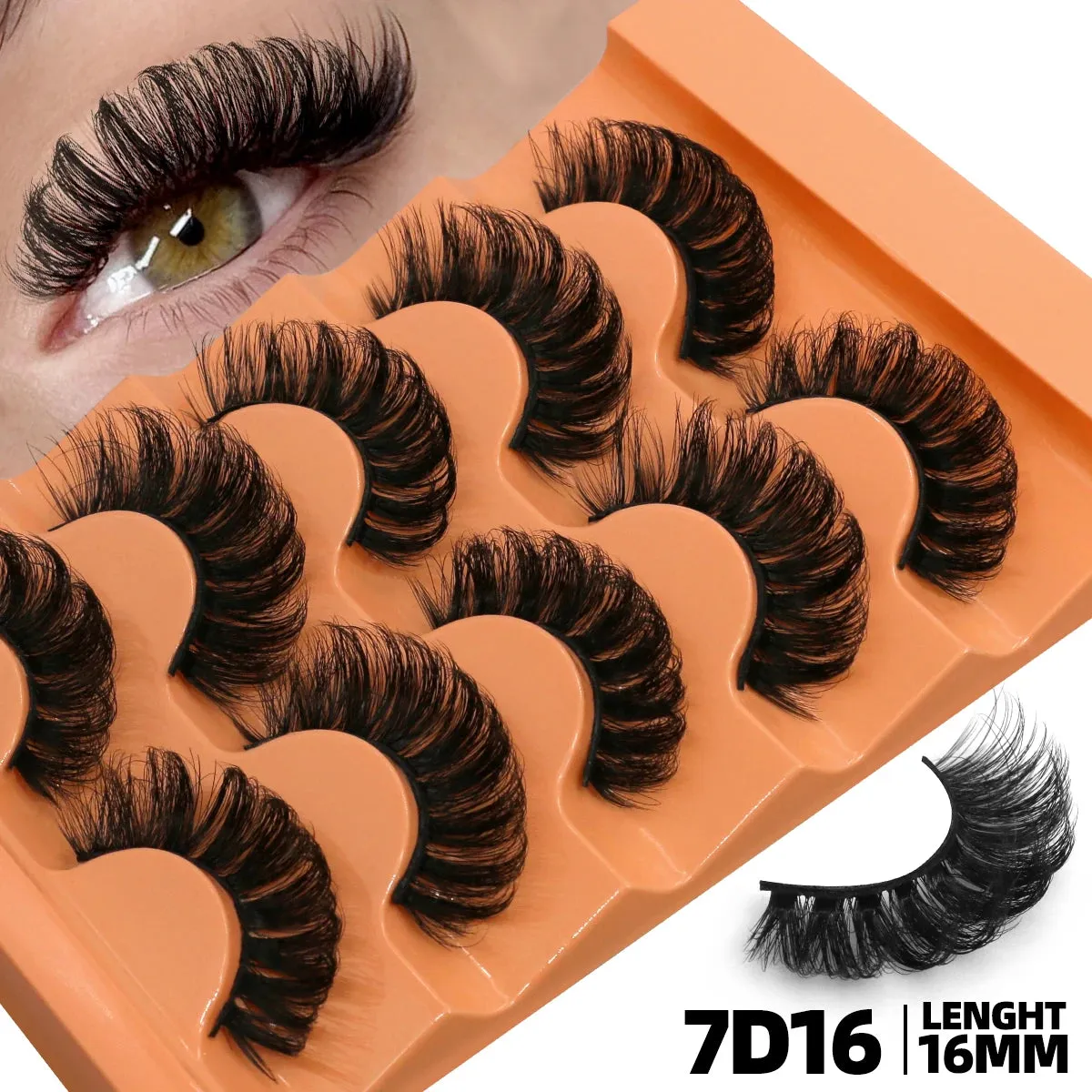10pcs - 5 Pairs Fluffy Mink Eyelashes Wispy 7D Volume False Thick Soft Curly Lashes Russian Strip Extensions Eye Accessories