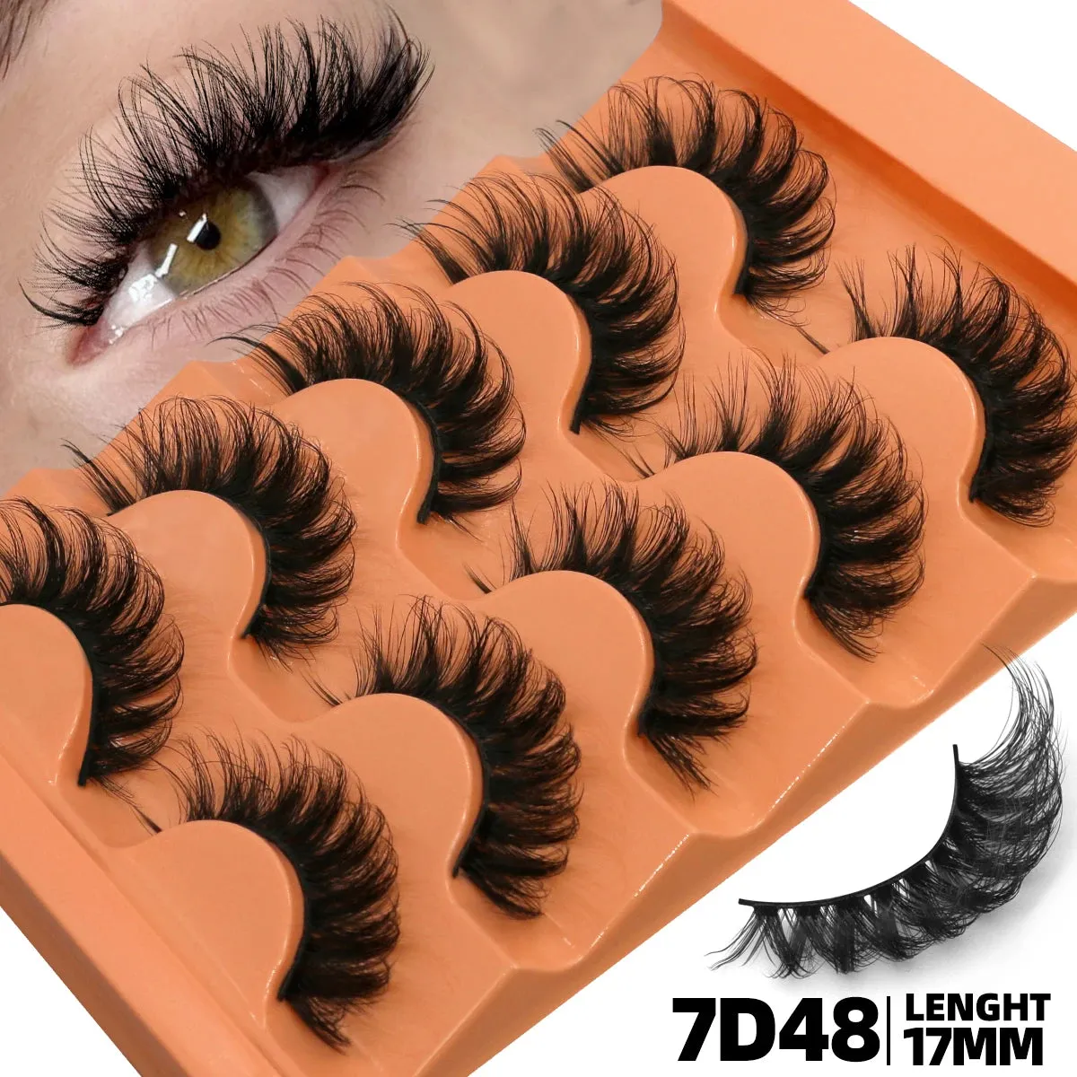 10pcs - 5 Pairs Fluffy Mink Eyelashes Wispy 7D Volume False Thick Soft Curly Lashes Russian Strip Extensions Eye Accessories