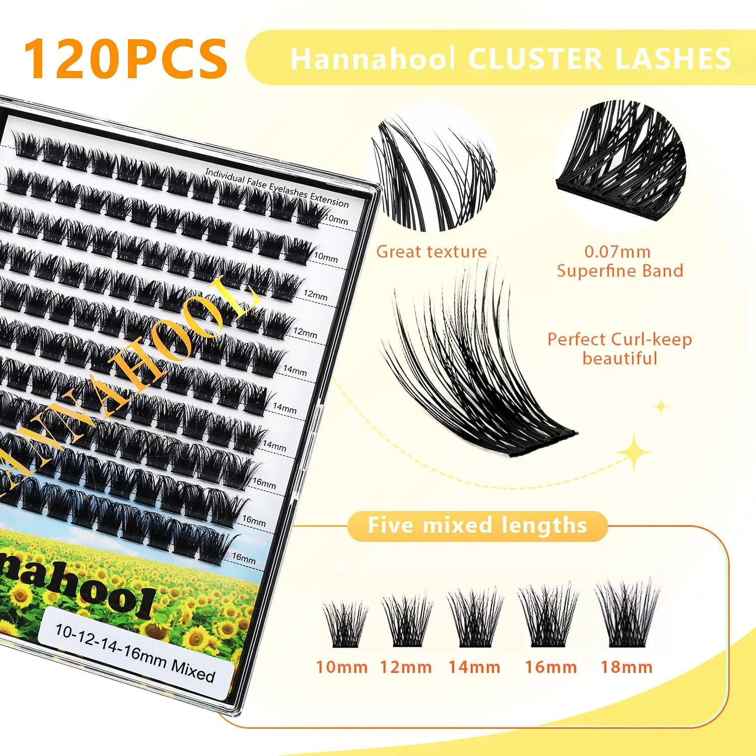 10Rows,Large Pack Grafting Mixed 10-12-14-16mm/14-16-18mm/12-14-16mm Wide Stem Cluster Eyelashes D Curl Individual False Eyelashes Home DIY Eye Lashes Extensions (mixed 12-14-16mm)