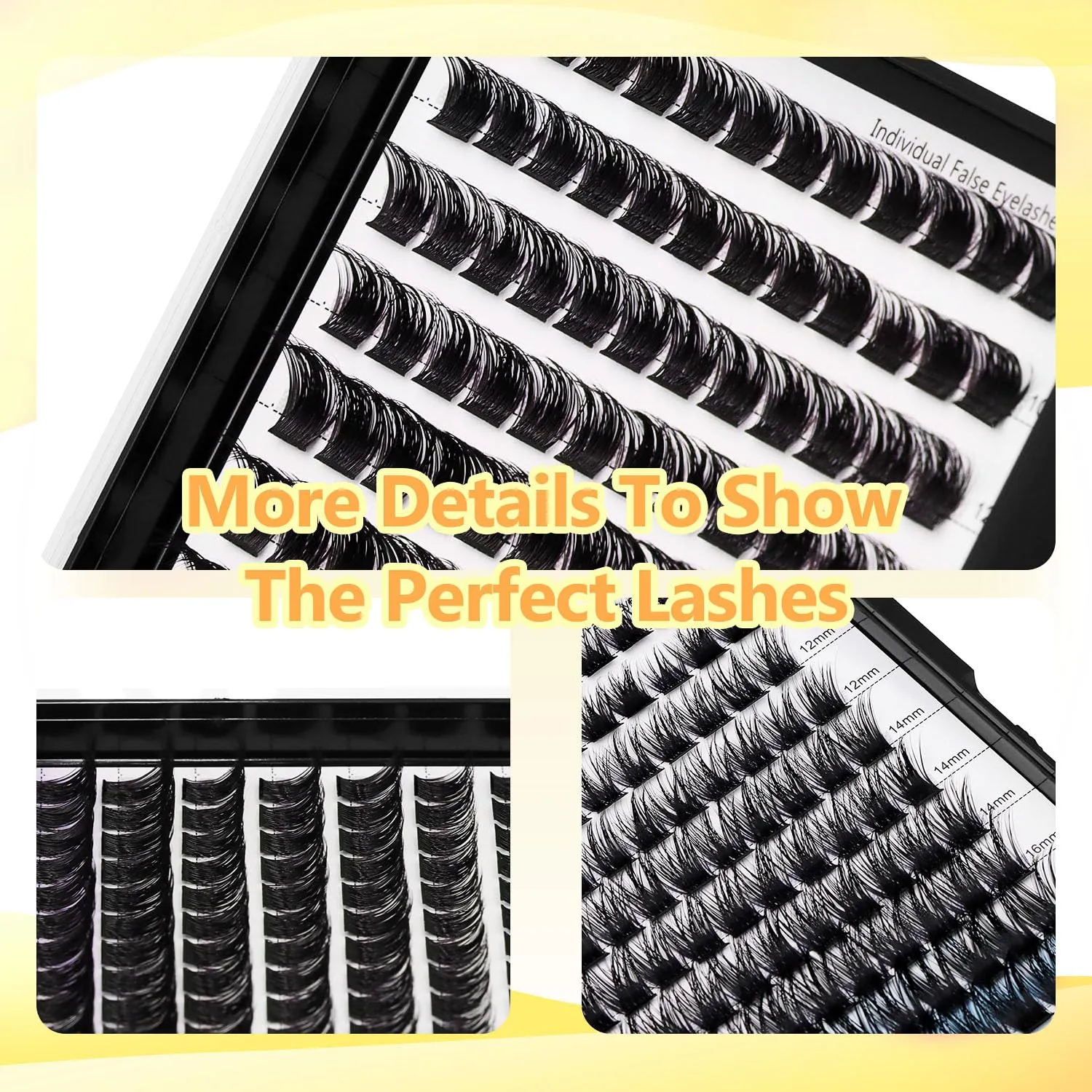 10Rows,Large Pack Grafting Mixed 10-12-14-16mm/14-16-18mm/12-14-16mm Wide Stem Cluster Eyelashes D Curl Individual False Eyelashes Home DIY Eye Lashes Extensions (mixed 12-14-16mm)