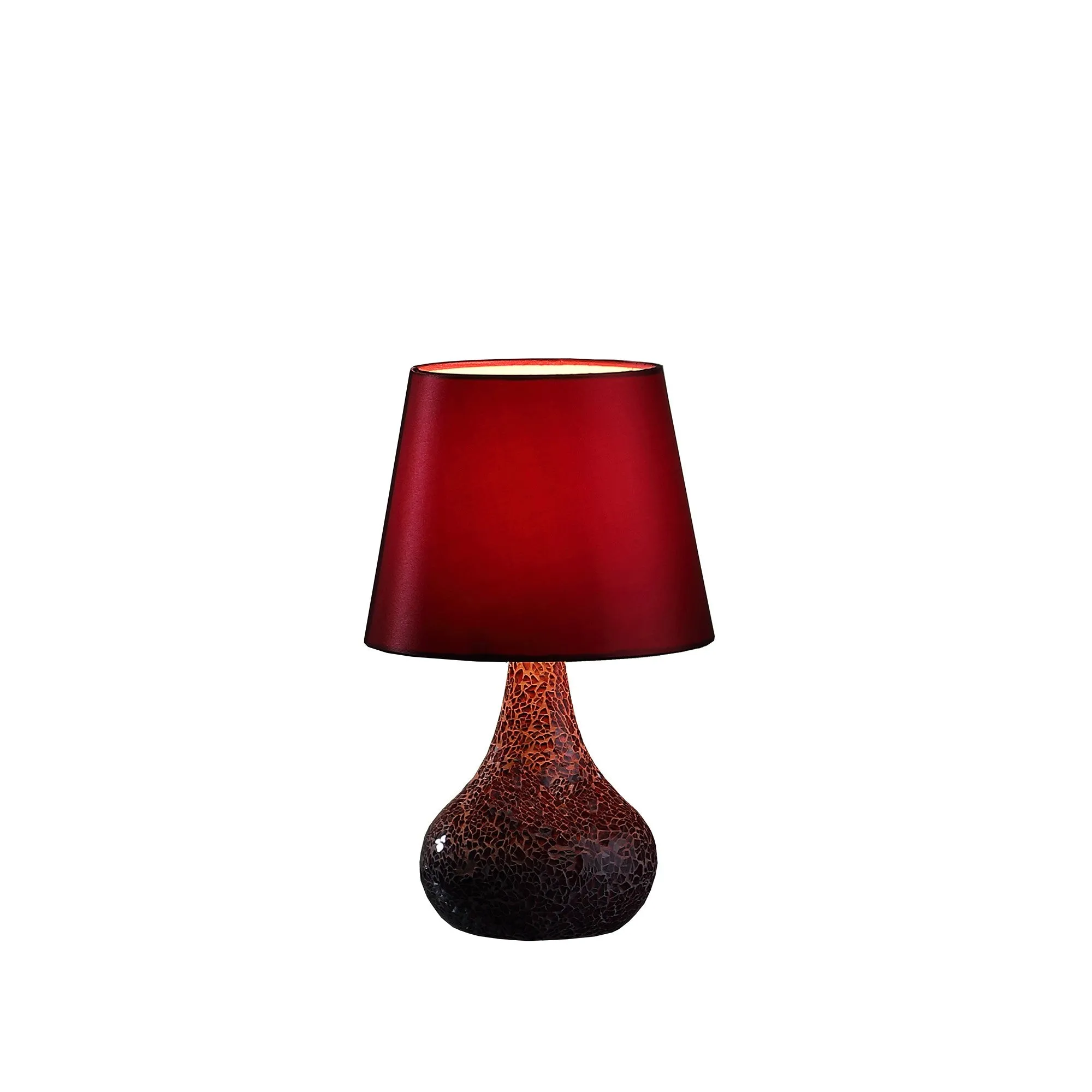 11" Red Resin and Glass Mosaic Crackle Accent Lamp With Burdy Drum Shade
