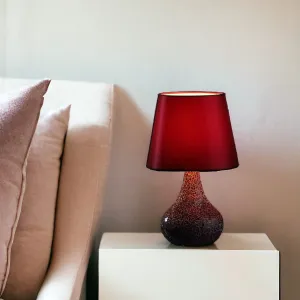 11" Red Resin and Glass Mosaic Crackle Accent Lamp With Burdy Drum Shade