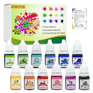 12 Color Bath Bomb Soap Dye - Skin Safe Bath Bomb Colorant Food Grade Coloring for Soap Making Supplies, Natural Liquid Soap Colorant for DIY Bath Bomb Supplies Kit, Slime, Crafts - with Instructions