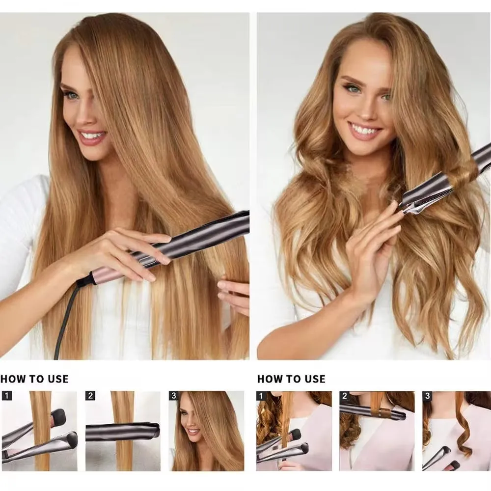 2 in 1 Hair Straightener and Curler Twist Straightening Curling Iron Professional Negative Ion Fast Heating Styling Flat Iron