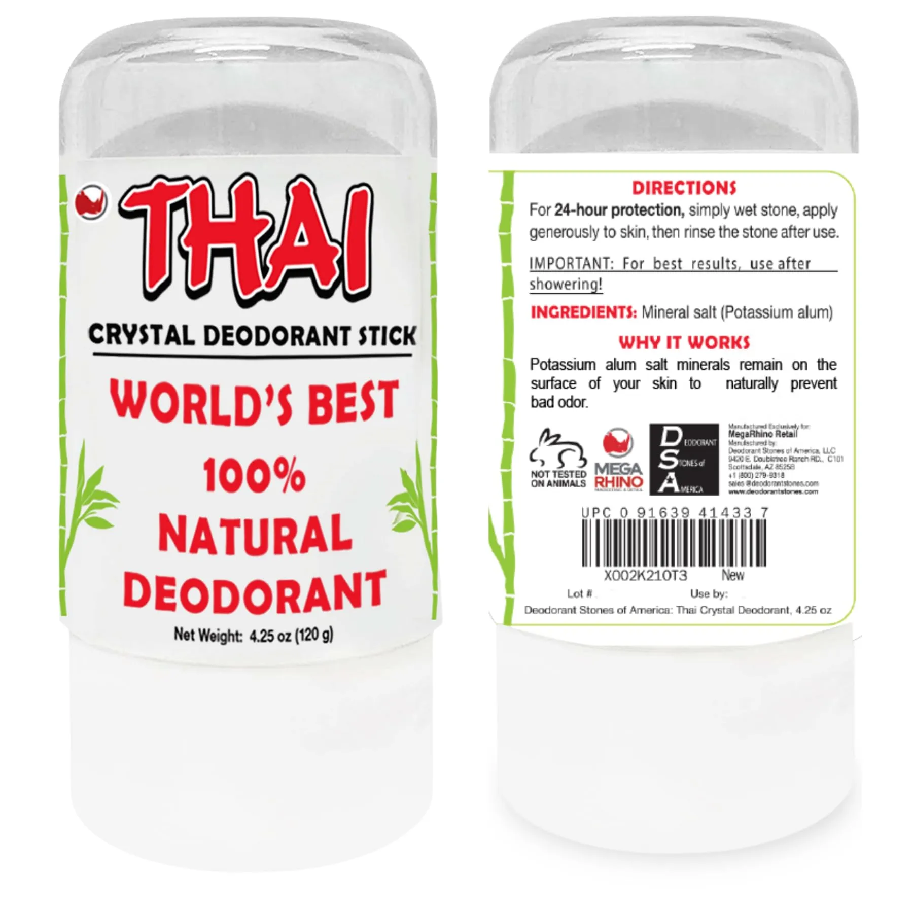 2-Pack Thai Crystal Deodorant Stone (4.25 oz) & 2-Pack Thai Crystal Salt Mist Spray (8 oz) Bundle Natural Unscented Whole Body Deodorant for Women Men & Teens