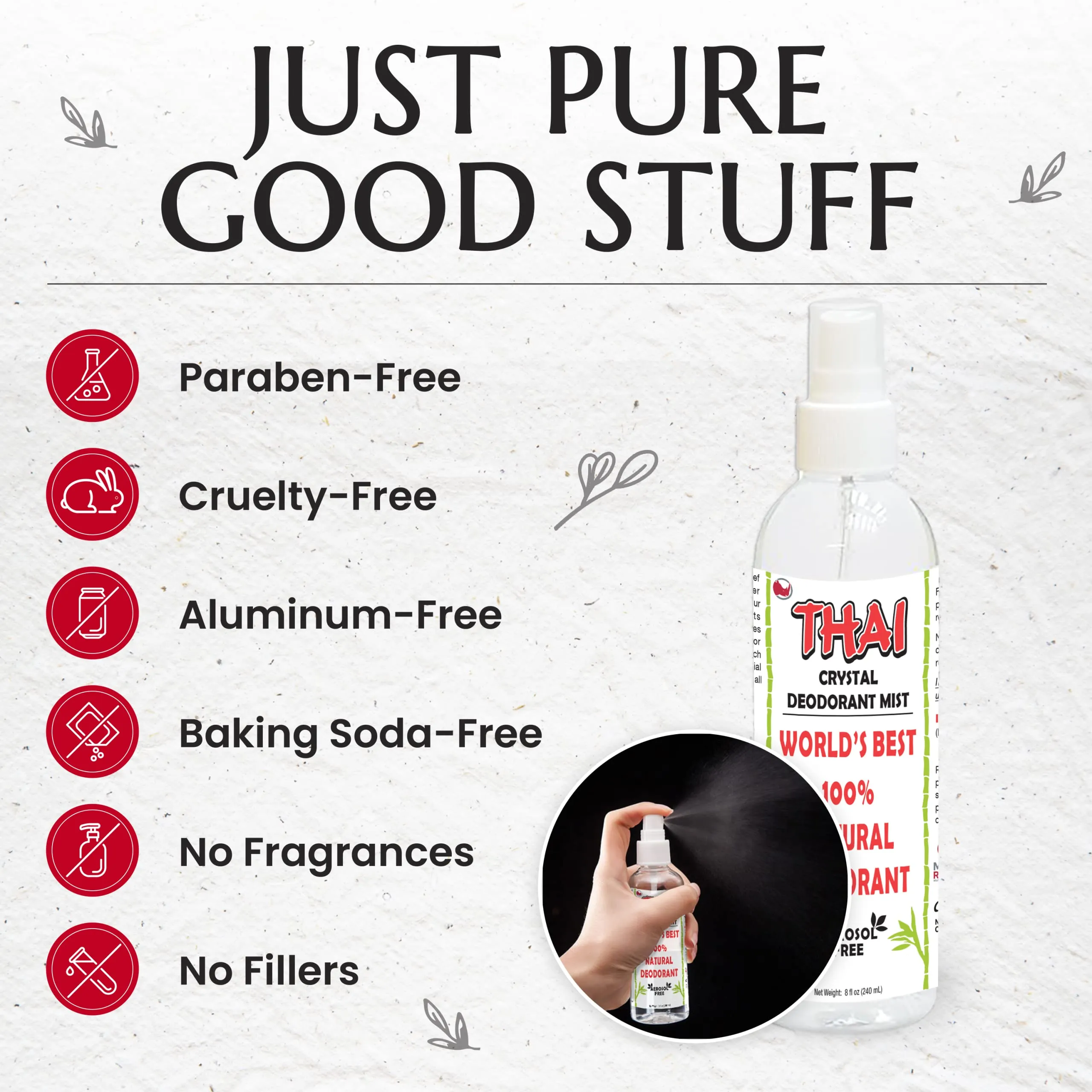 2-Pack Thai Crystal Deodorant Stone (4.25 oz) & 2-Pack Thai Crystal Salt Mist Spray (8 oz) Bundle Natural Unscented Whole Body Deodorant for Women Men & Teens