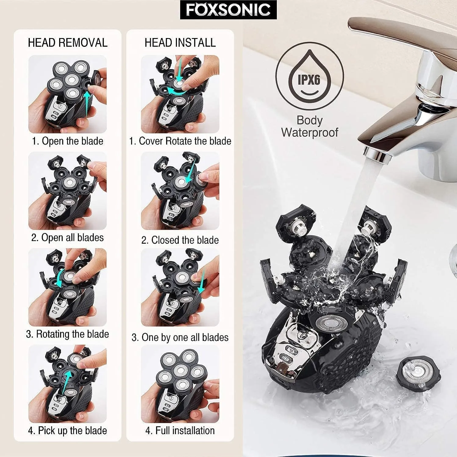 2 Pcs 6 Blades Universal Head Shaver replacement Heads for Head Shaver, Electric shaver replacement blades,