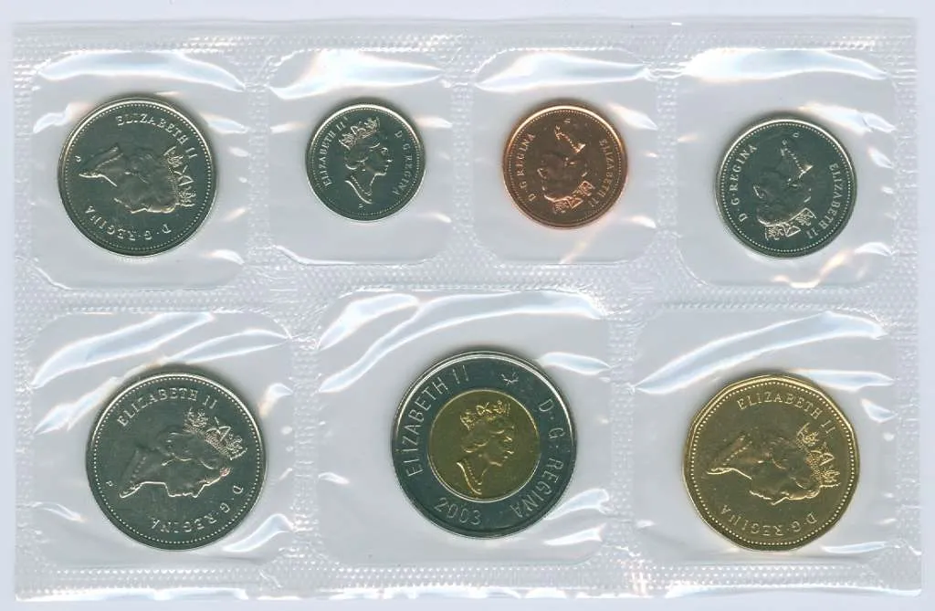 2003 Brilliant Uncirculated Set of 7 Canadian Coins (Proof-like Set) - Plio Old Effigy