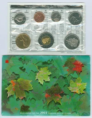 2003 Brilliant Uncirculated Set of 7 Canadian Coins (Proof-like Set) - Plio Old Effigy