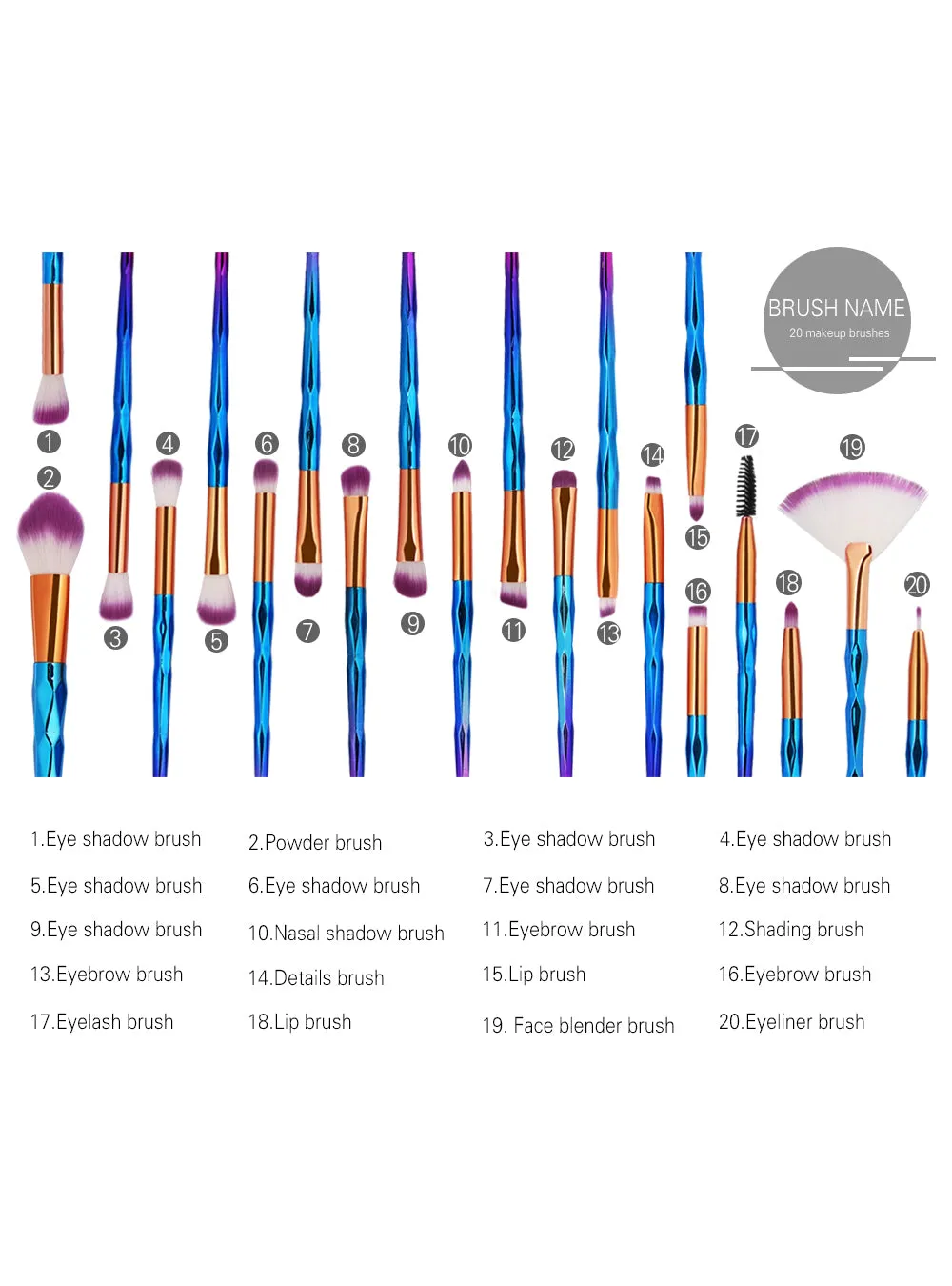 20Pcs/Kit Diamond Makeup Brushes Set Powder