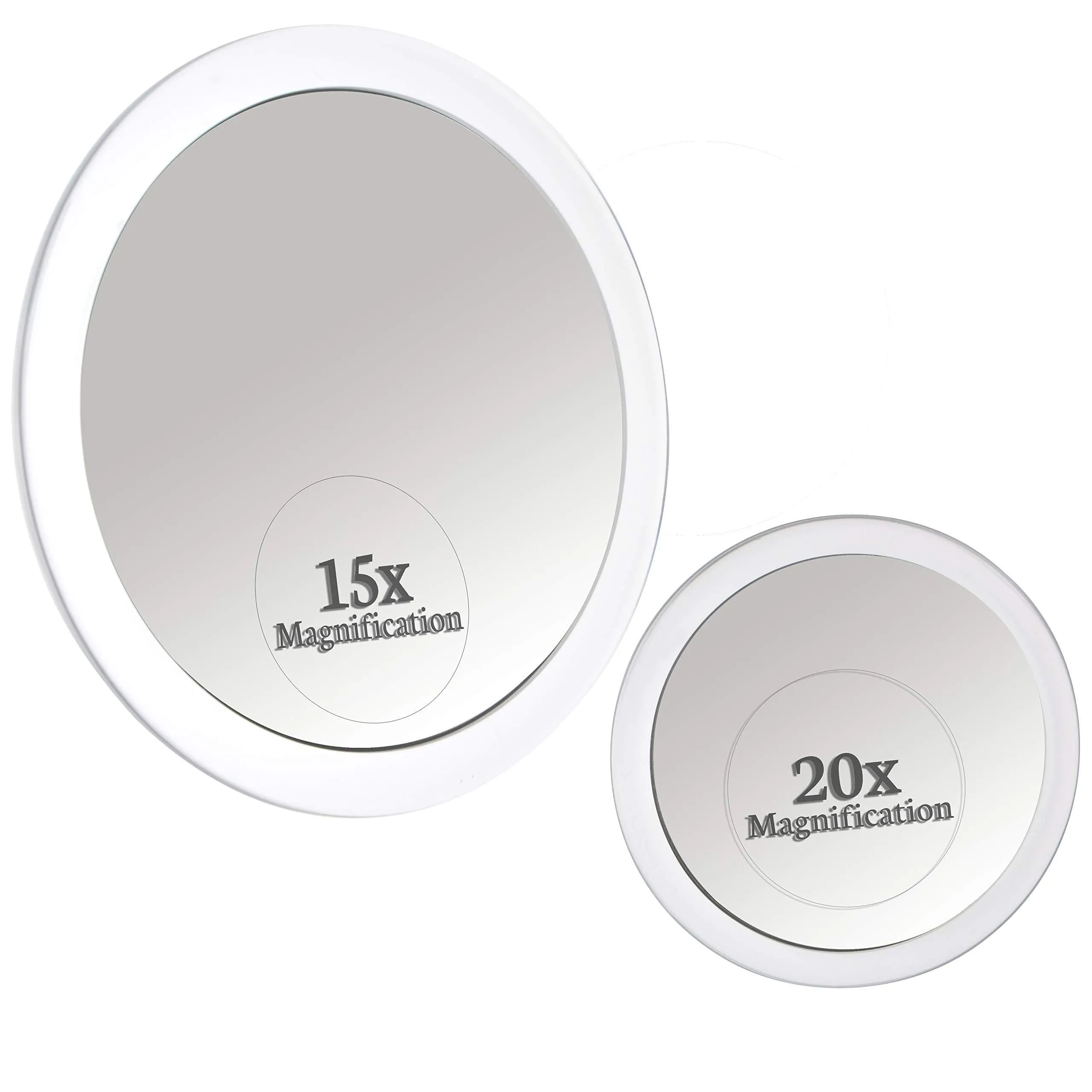 20X & 15X Magnifying Mirror Set Combo with 3 Suction Cups Each - Compact & Travel Ready - 6-Inch & 4-Inch Wide 15X & 20X Spot Magnifying Mirror Set