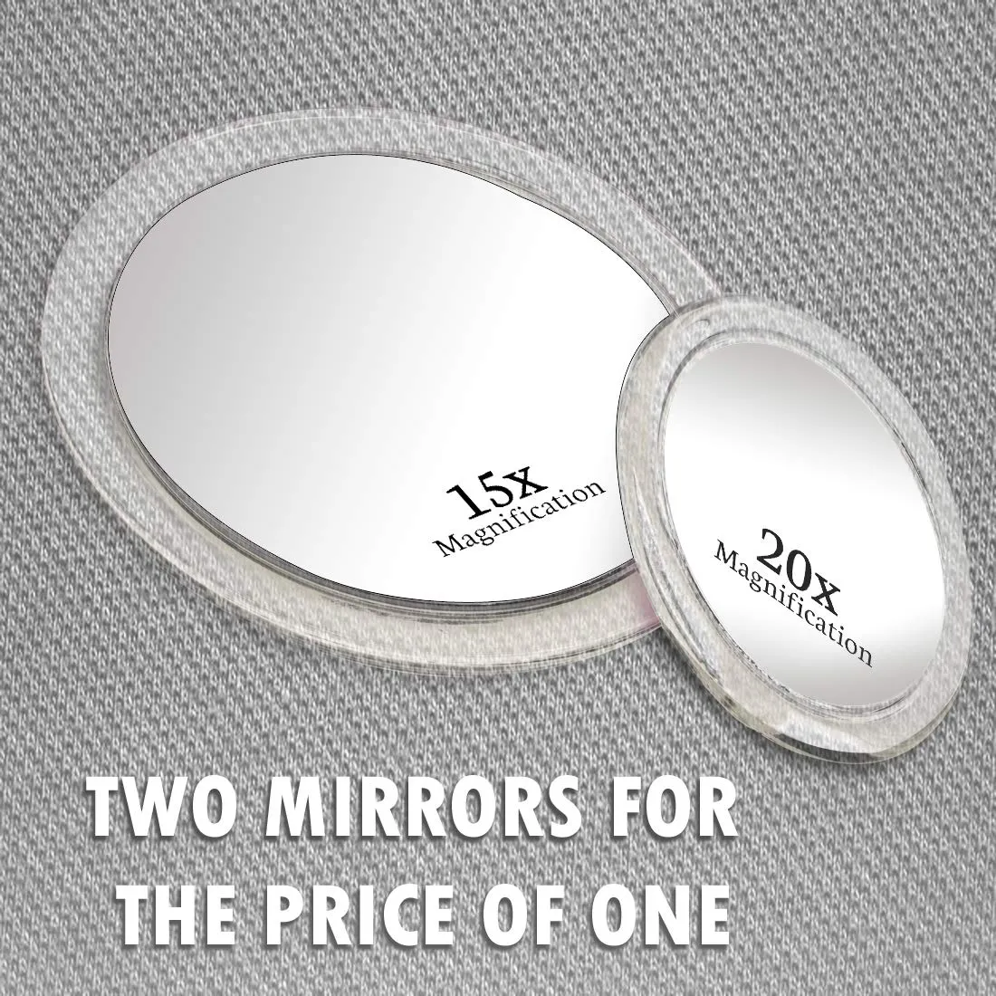 20X & 15X Magnifying Mirror Set Combo with 3 Suction Cups Each - Compact & Travel Ready - 6-Inch & 4-Inch Wide 15X & 20X Spot Magnifying Mirror Set