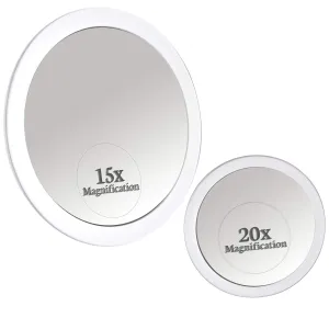 20X & 15X Magnifying Mirror Set Combo with 3 Suction Cups Each - Compact & Travel Ready - 6-Inch & 4-Inch Wide 15X & 20X Spot Magnifying Mirror Set