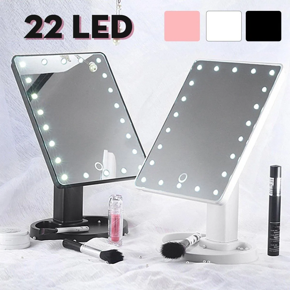 22 LED Lighted Vanity Touch Screen  360° Rotating Cosmetic Makeup LED Mirrors