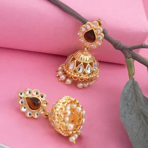 24Kt Gold Plated Kundan Amber Jhumkis