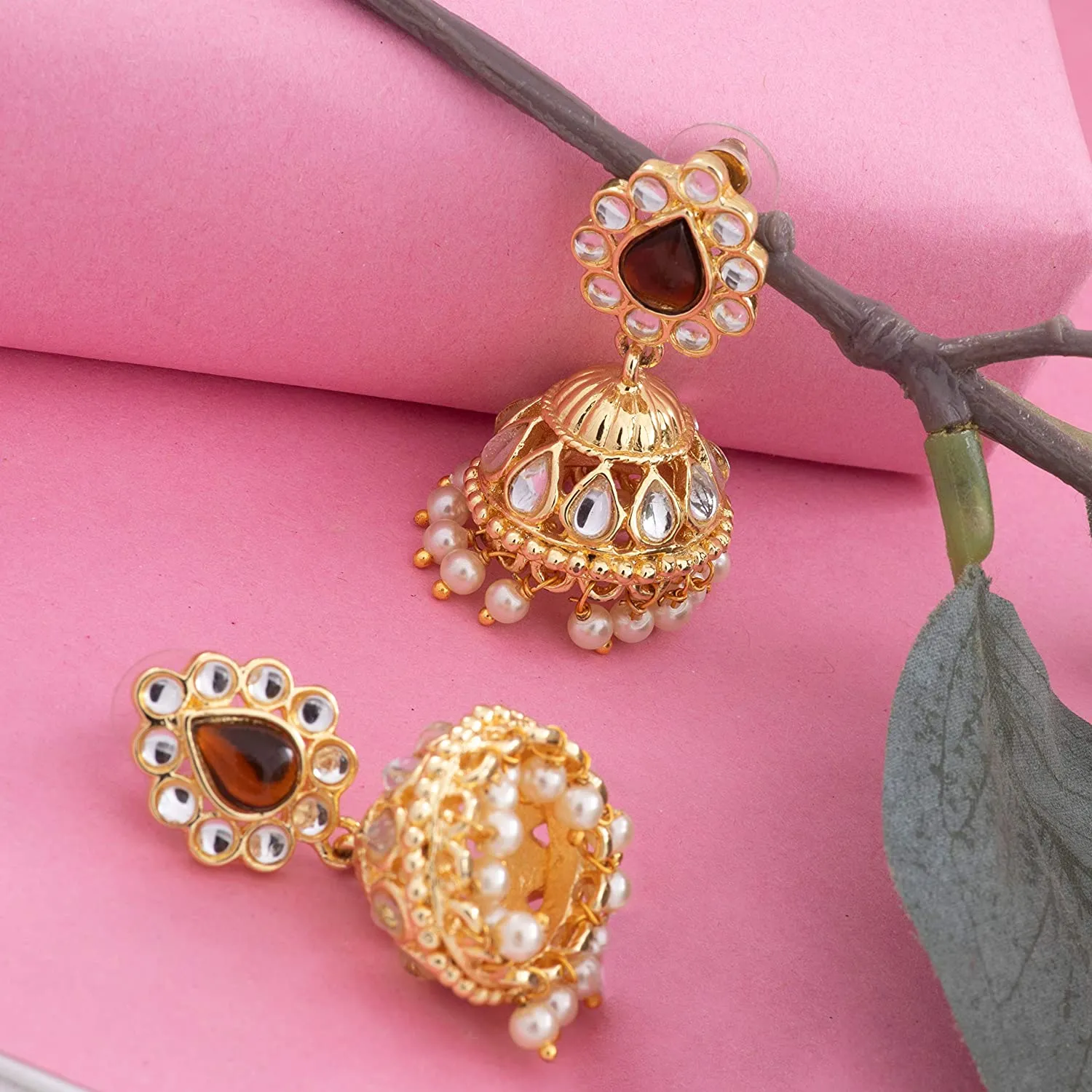 24Kt Gold Plated Kundan Amber Jhumkis
