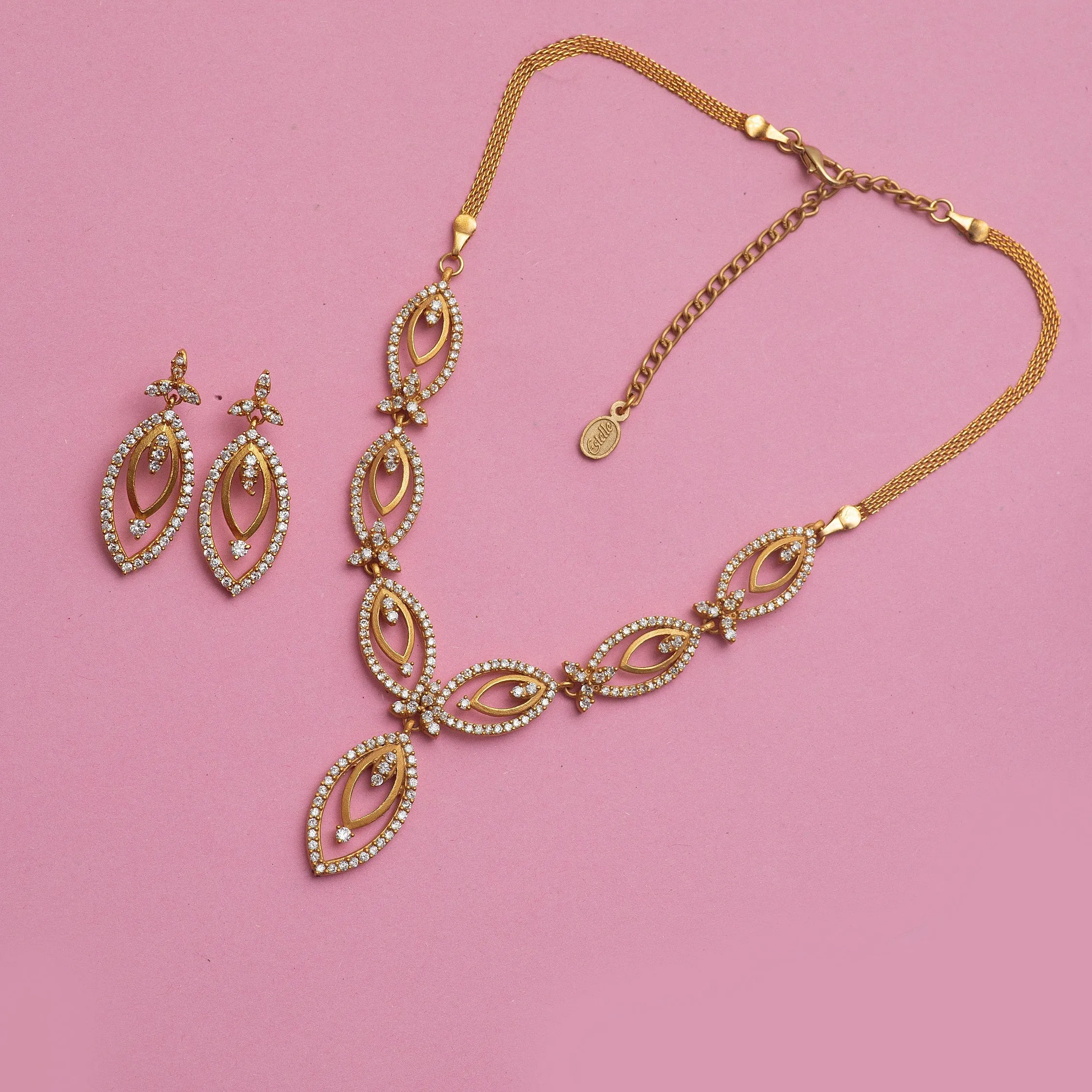 24Kt Gold Plated Necklace Set With American Diamond Crystals For Women