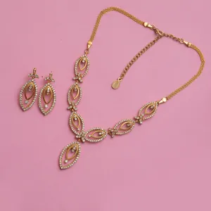 24Kt Gold Plated Necklace Set With American Diamond Crystals For Women
