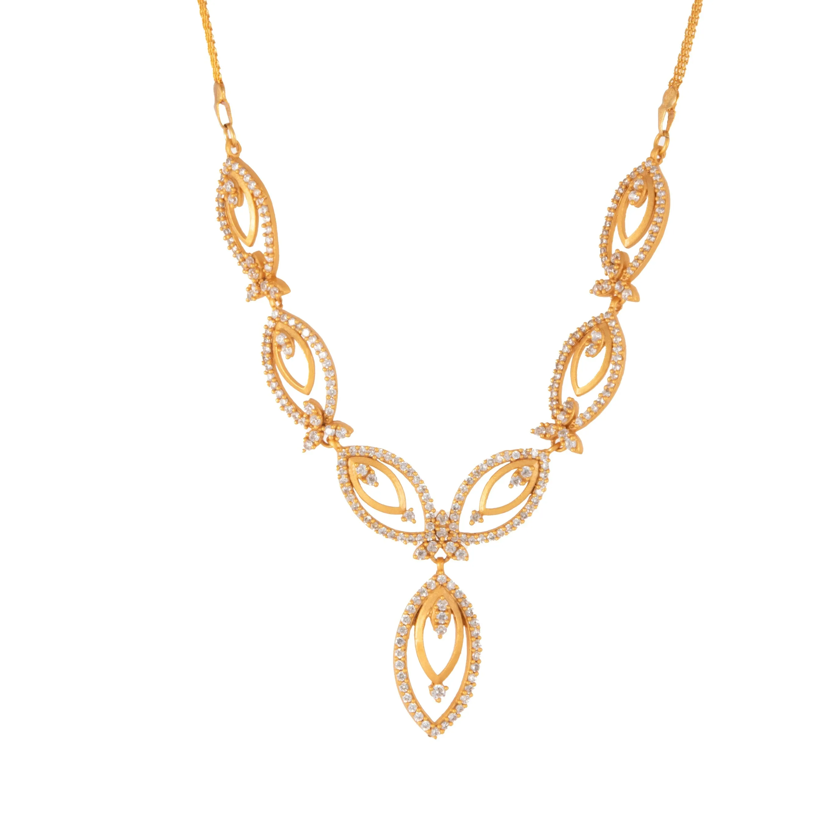 24Kt Gold Plated Necklace Set With American Diamond Crystals For Women