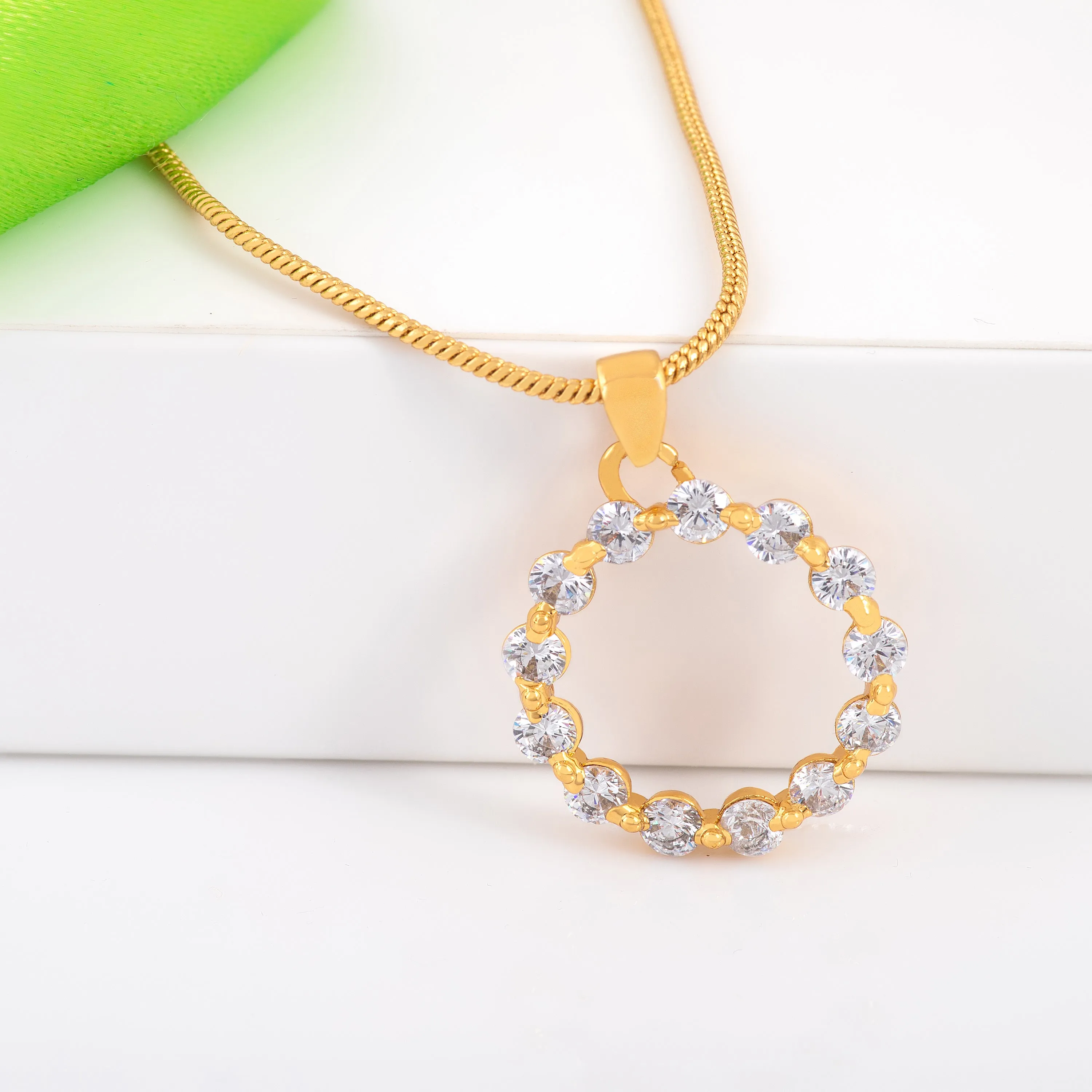 24Kt Gold Plated Trendy Candy Pendant With Fancy White Crystals For Women