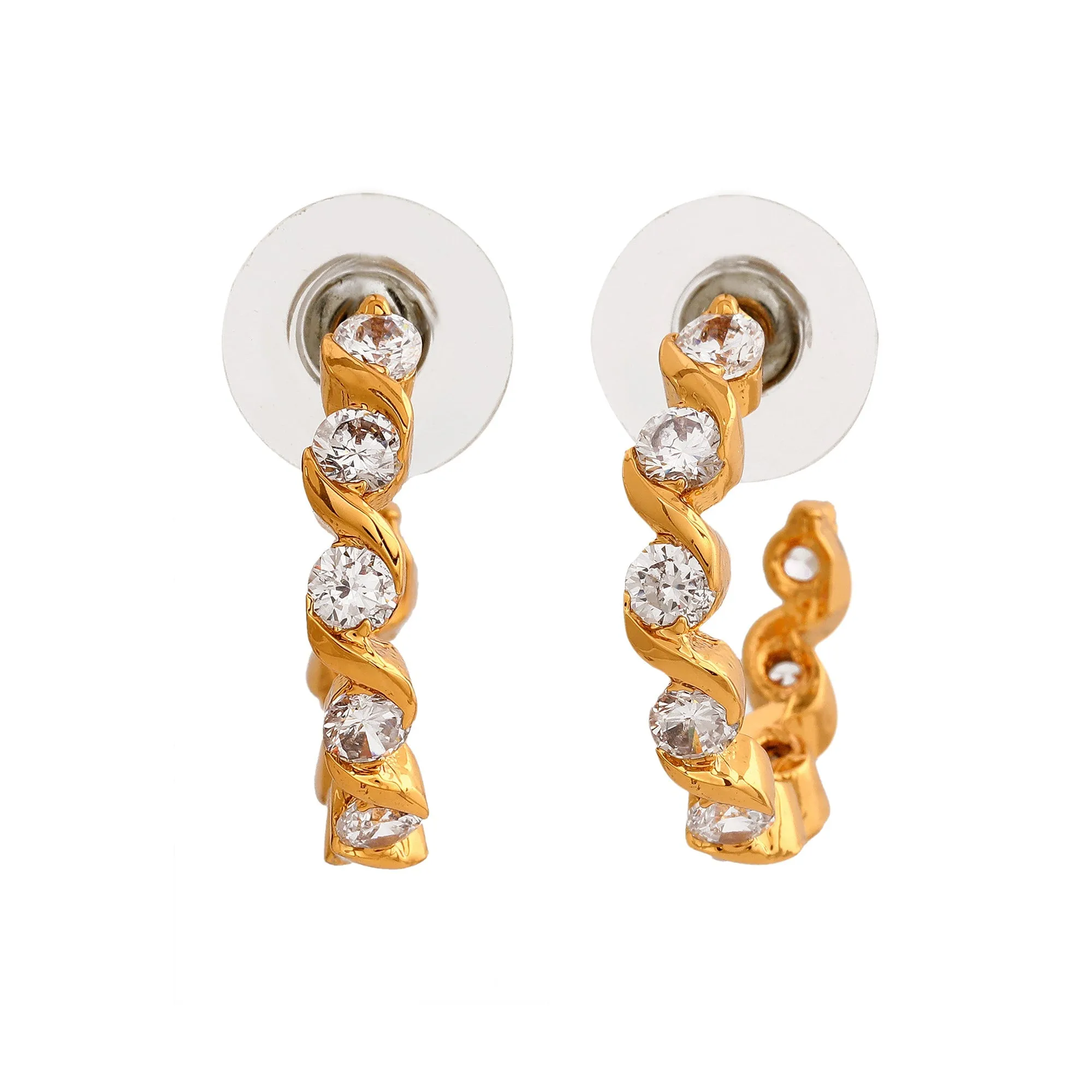 24Kt Gold Plated White Cz Hoop Earrings