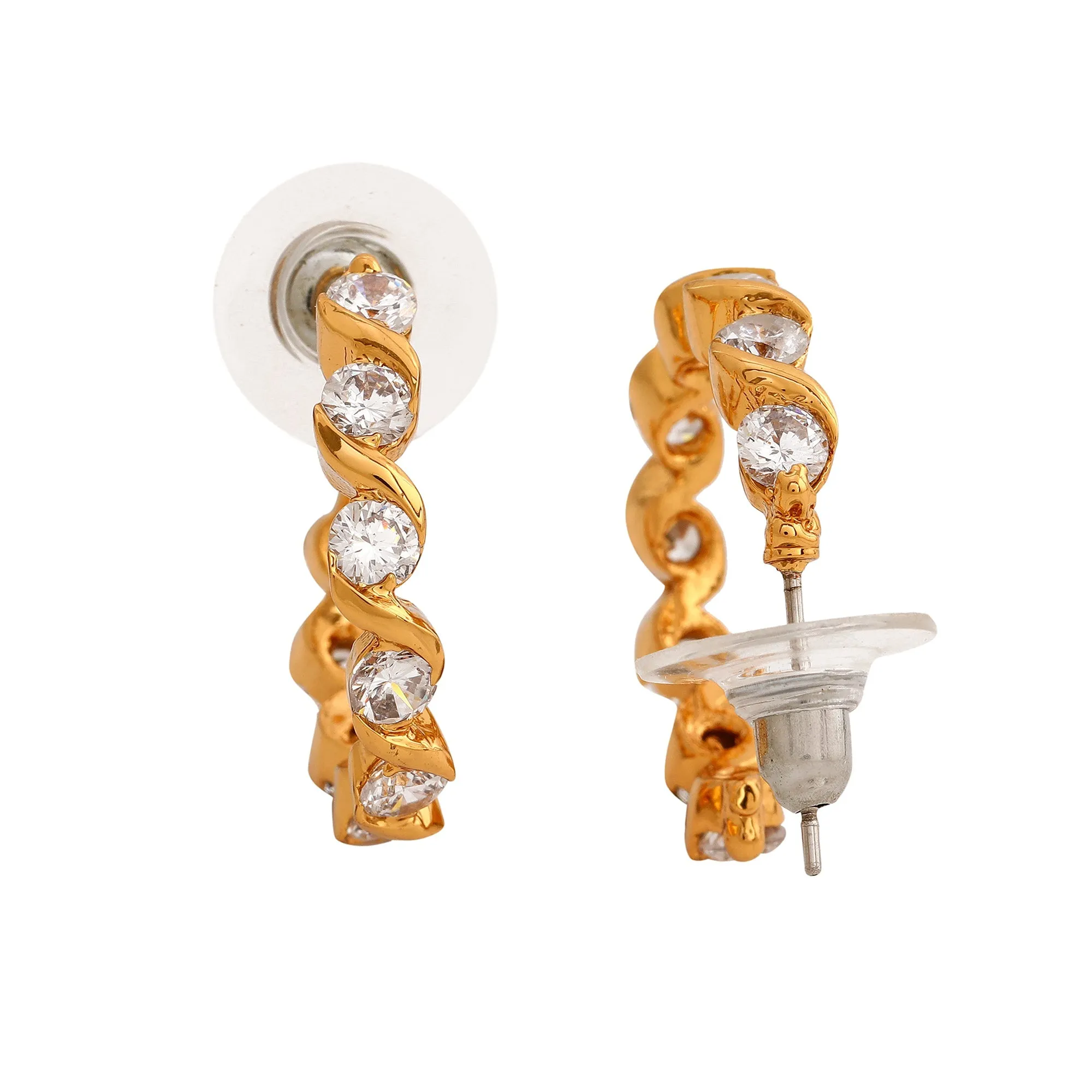 24Kt Gold Plated White Cz Hoop Earrings