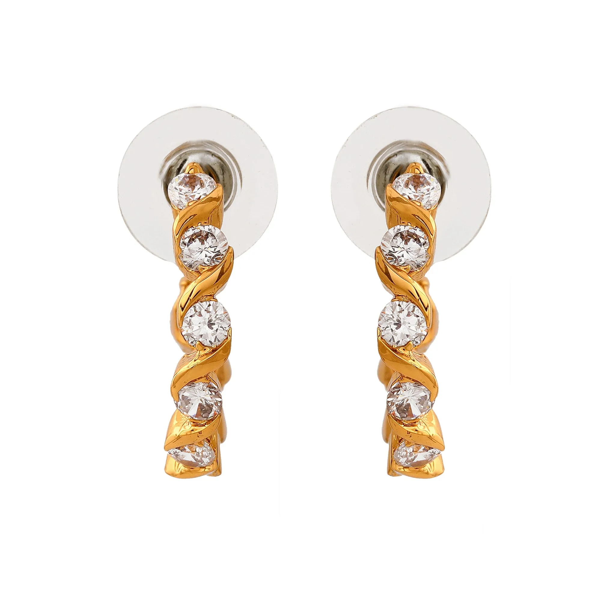 24Kt Gold Plated White Cz Hoop Earrings