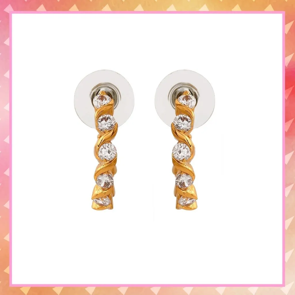 24Kt Gold Plated White Cz Hoop Earrings