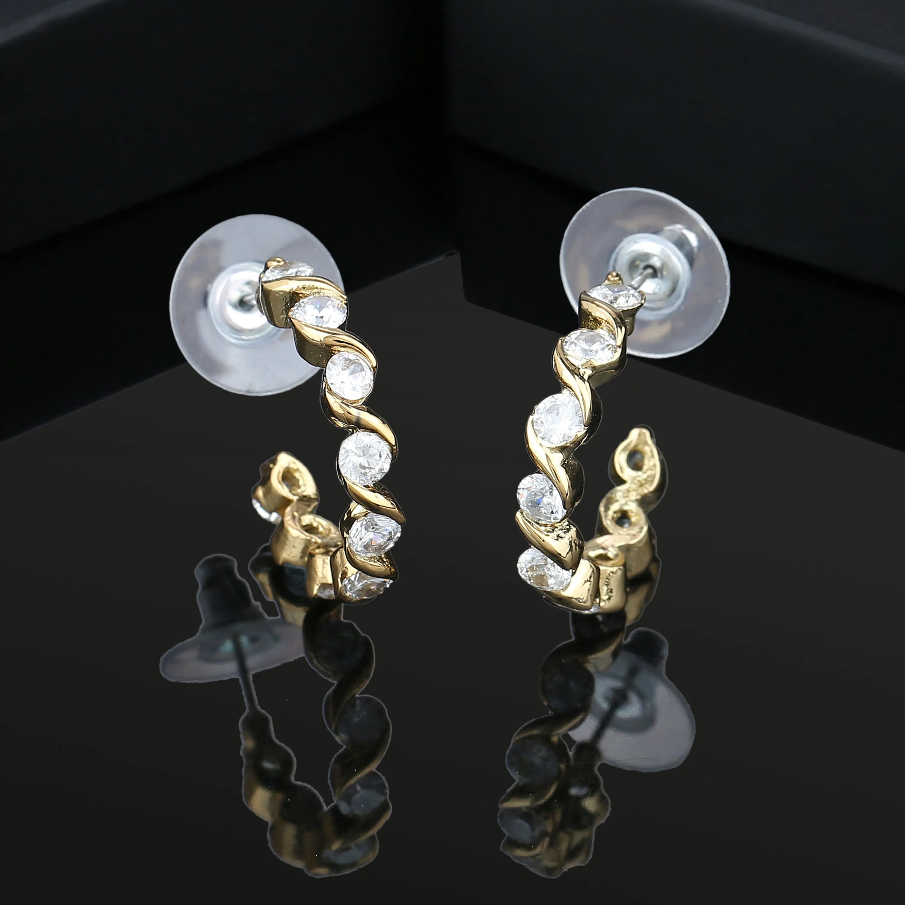 24Kt Gold Plated White Cz Hoop Earrings