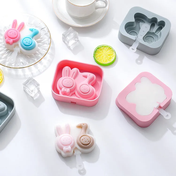 2PC Rabbit Duck Silicone Ice Cream Mold Homemade DIY Ice Cream Cheese Popsicle