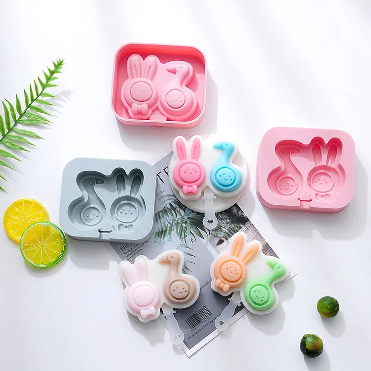2PC Rabbit Duck Silicone Ice Cream Mold Homemade DIY Ice Cream Cheese Popsicle