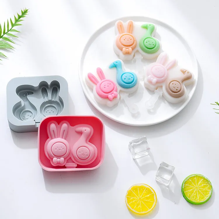 2PC Rabbit Duck Silicone Ice Cream Mold Homemade DIY Ice Cream Cheese Popsicle