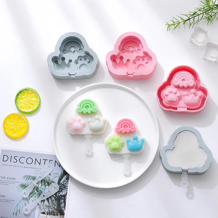 2PC Silicone Mold Cat's Paw Rainbow Crown Silicone Ice Cream Mold Popsicle