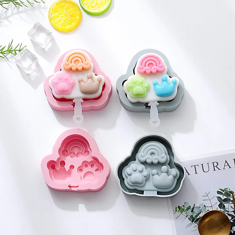 2PC Silicone Mold Cat's Paw Rainbow Crown Silicone Ice Cream Mold Popsicle