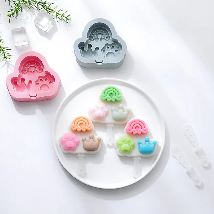 2PC Silicone Mold Cat's Paw Rainbow Crown Silicone Ice Cream Mold Popsicle