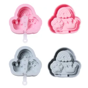 2PC Silicone Mold Cat's Paw Rainbow Crown Silicone Ice Cream Mold Popsicle