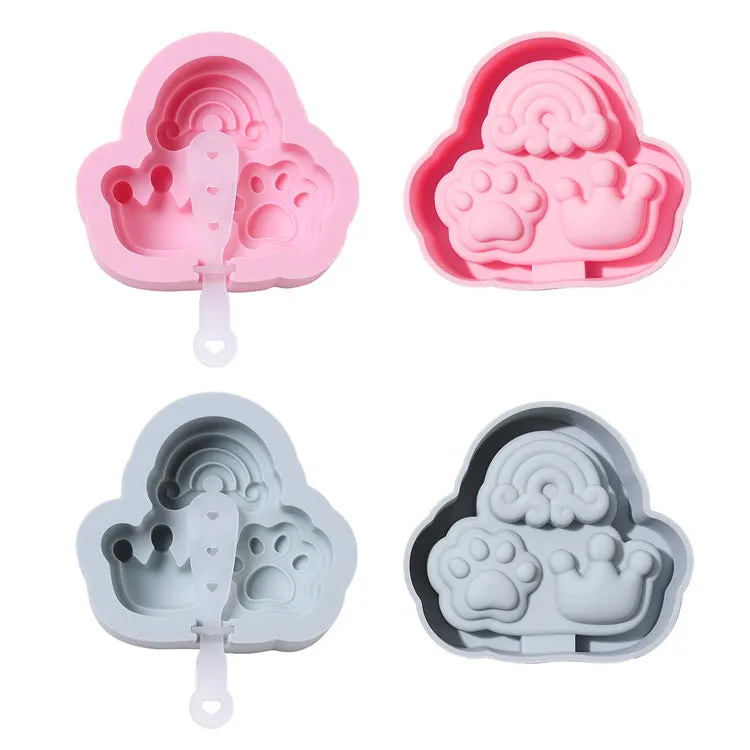 2PC Silicone Mold Cat's Paw Rainbow Crown Silicone Ice Cream Mold Popsicle