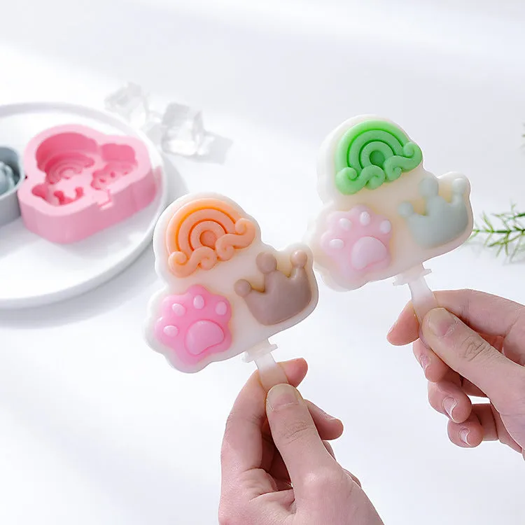 2PC Silicone Mold Cat's Paw Rainbow Crown Silicone Ice Cream Mold Popsicle