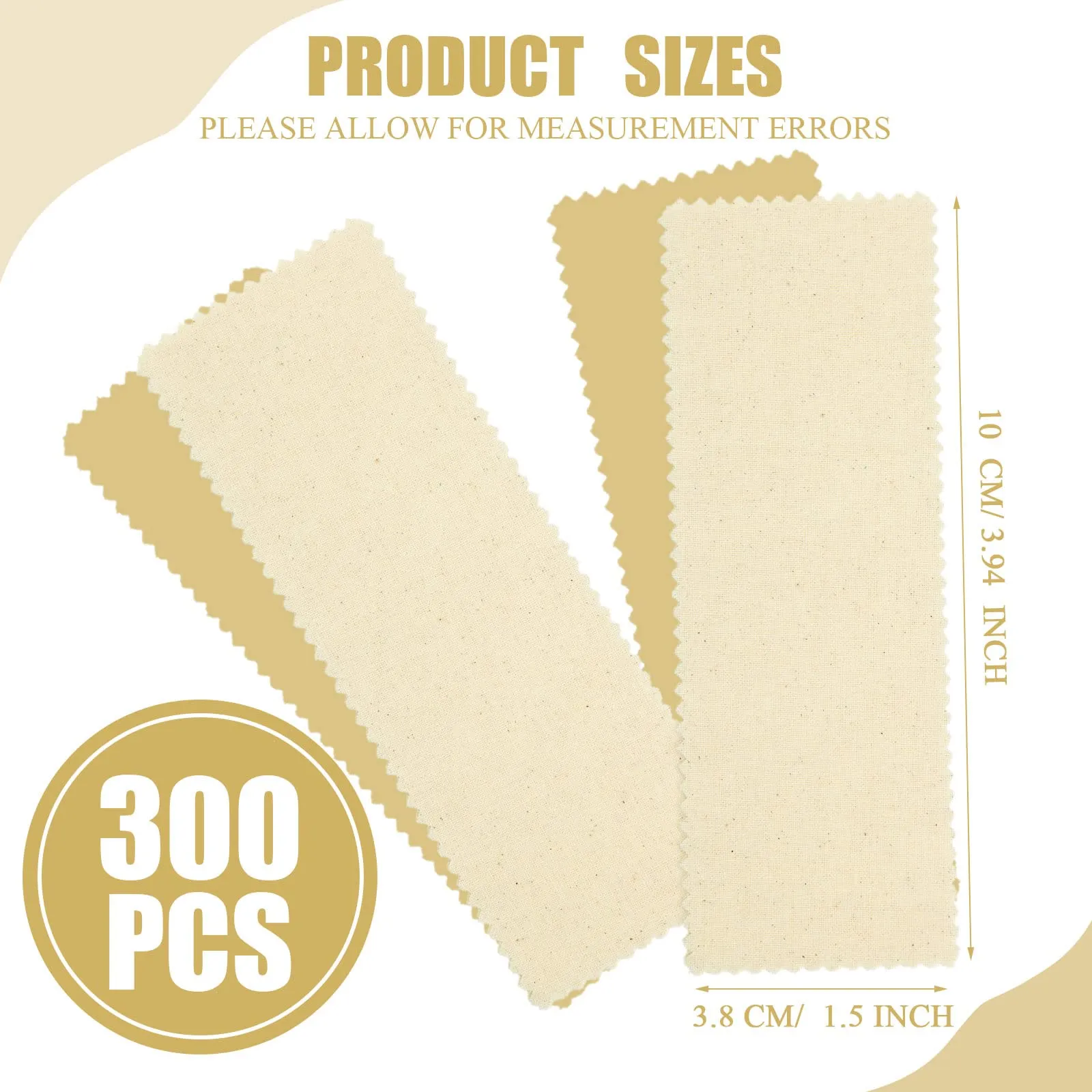 300 Pcs Natural Muslin Epilating Face Wax Strips Hair Removal Eyebrow Precut Waxing Strips Body Facial Cotton Wax Cloth Strip for Women Men (4 x 1.5 Inch)